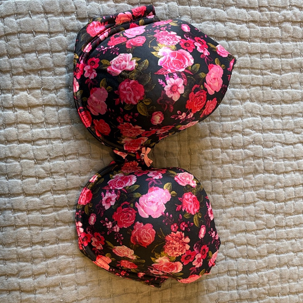 Victoria's Secret Black Bra with Pink & Red Floral Print